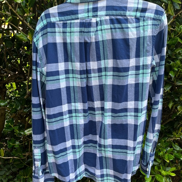 Men’s Ole Navy Blue Plaid Button Down Large - Picture 4 of 4